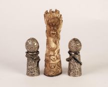 PAIR OF TIBERAN WHITE METAL SEALS chased with animals amongst foliate scrollwork, 4" (10cm) high, an