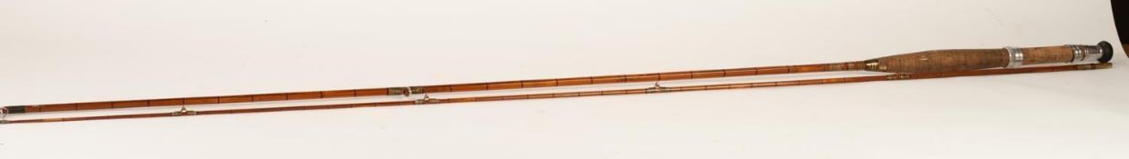 VINTAGE SPLIT CANE TWO PIECE FLY FISHING ROD WITH TWO RED AGATE EYES, 8? 8? long, in canvas bag