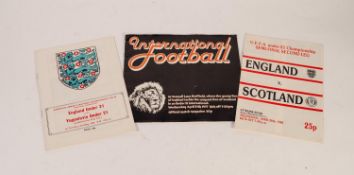 THREE ENGLAND UNDER 21s PROGRAMMES, v Scotland Bramall Lane 1977, v Yogoslavia Maine Road 19788