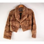 PASTEL BROWN MINK SHORT EVENING JACKET with shawl collar and hook fastening front