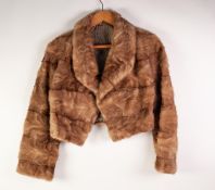 PASTEL BROWN MINK SHORT EVENING JACKET with shawl collar and hook fastening front