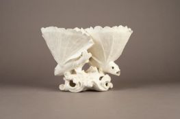 MOORE BROTHERS STYLE WHITE GLAZED PORCELAIN TABLE CENTREPIECE, modelled as two fish with extended