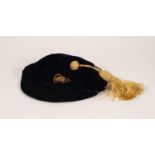 F & W FORSYTH LTD. DARK BLUE VELVET SCHOOL CAP, gold thread embroidered with monogram HDS,
