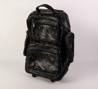 GENT'S BLACK LEATHER CABIN BAG, with extending handle and two wheeled base