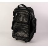 GENT'S BLACK LEATHER CABIN BAG, with extending handle and two wheeled base