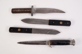 FOUR FIGHTING KNIVES, one with William Rodgers blade and bound handle, a pair of ?Green River