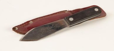 ?PLUMMET MAJOR THROWING KNIFE? with ebony handle and brown leather sheath