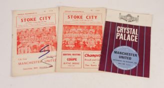 THREE MANCHESTER UNITED AWAY PROGRAMES, v Crystal Palace 1969/70, v Stoke City 1963/64 and FA Cup