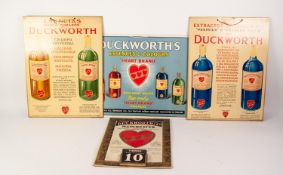 THREE VARIOUS DUCKWORTHS OF MANCHESTER COLOUR PRINTED CARDBOARD SHOP ADVERTISING PLACARDS