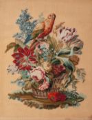 *LATE NINETEENTH/ EARLY TWENTIETH CENTURY WOOLWORK PICTURE, depicting a parrot perched on top of a