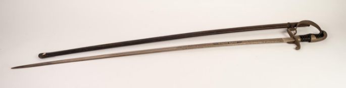 MID 20th CENTURY GERMAN OFFICER'S DRESS SWORD, the curved blade stiched with scrolls and text 'Engen