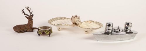 HOMMET, RUSSIAN SILVER COLOURED METAL AND ENAMELLED OPEN SALT, of circular form with clear glass