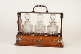 MAPPIN & WEBB ?THE CABINET? THREE BOTTLE OAK TANTALUS WITH ELECTROPLATED MOUNTS AND HANDLE,
