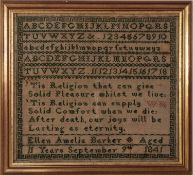 VICTORIAN ALPHABET SAMPLER BY ELLEN AMELIA BARKER, AGED 11 YEARS, SEPTEMBER 9th 1841, worked in