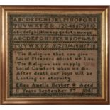 VICTORIAN ALPHABET SAMPLER BY ELLEN AMELIA BARKER, AGED 11 YEARS, SEPTEMBER 9th 1841, worked in