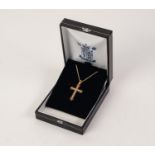 9ct GOLD TINY WHITE STONE SET CRUCIFIX on 9ct gold fine chain, 5.7gms gross