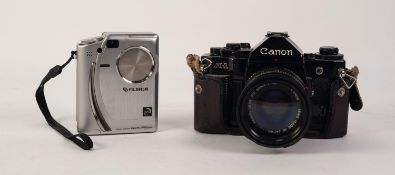 CANON A-1 SLR ROLL FILM CAMERA WITH CANON 50mm 1:1.8 LENS, in case; FUJIFILM FINE PIX 4700 ZOOM