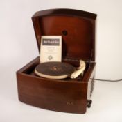 PYE 'THE BLACK BOX' VINTAGE PORTABLE RECORD PLAYER with original operating booklet, (no tests