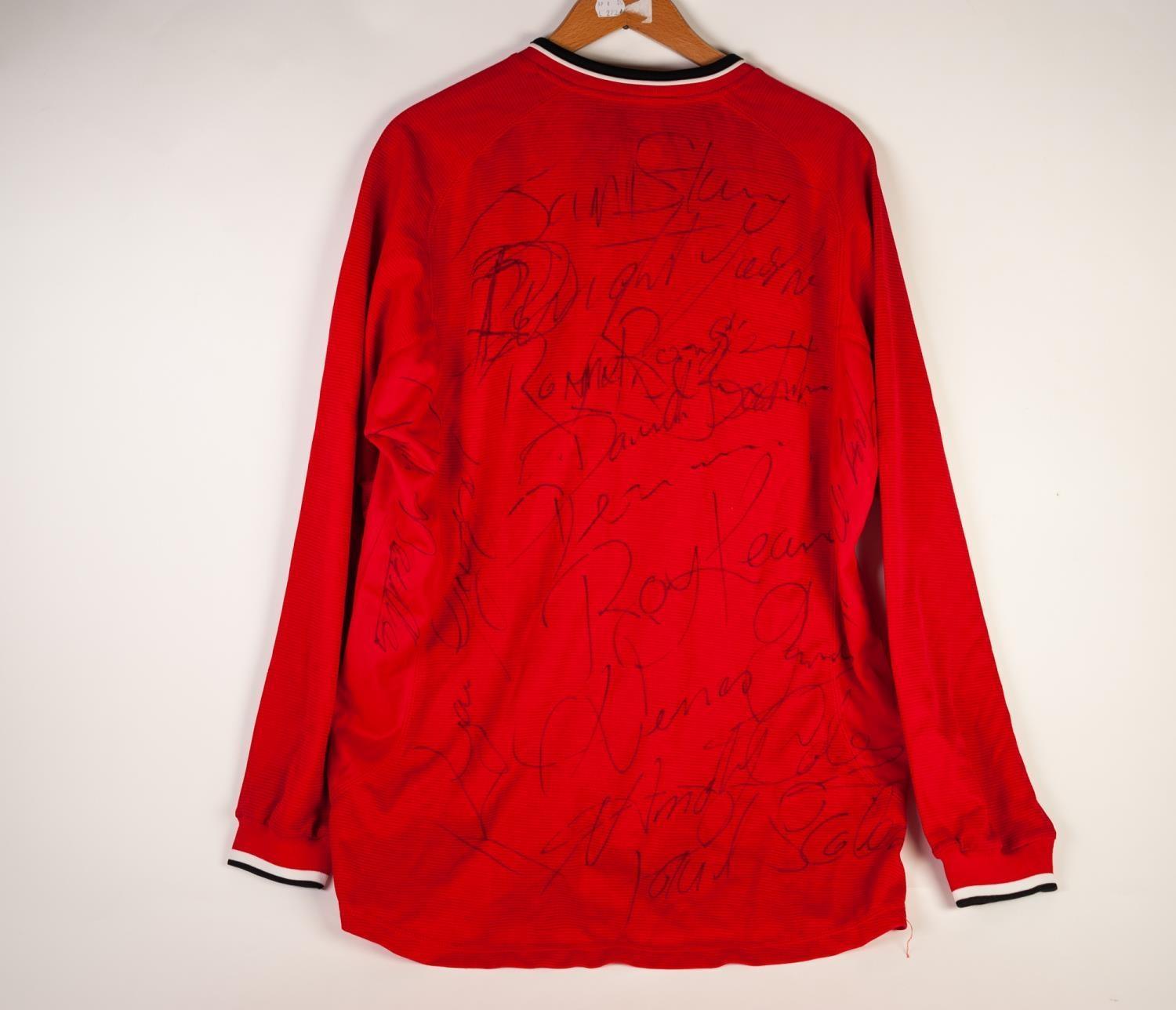 MANCHESTER UNITED 'VODAFONE' SPONSORED REPLICA RED UMBRO SHIRT signed by Roy Keane and Rud van - Image 2 of 3
