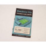 MANCHESTER CITY v M.T.K. HUNGARY, formerly Red Banner, friendly season 1956/57, token missing and