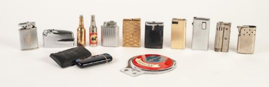 TWELVE VARIOUS POCKET CIGARETTE LIGHTERS, including FOUR RONSON examples, ANOTHER with enamelled