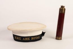 ROYAL NAVY LEADING SEAMANS HAT WITH H.M.S. ARK ROYAL BLACK SILK BAND inscribed to the inside in