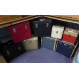 VINYL RECORD CASES. A collection of 8 VINTAGE, record storage carry cases for albums (x6) and