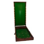 VICTORIAN MAHOGANY FOLDING, TABLE TOP BAGATELLE TABLE, 96? x 24? (244cm x 61cm), no cues or balls