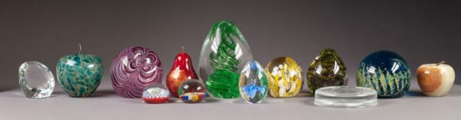 TWELVE MODERN GLASS PAPERWEIGHTS, including, a PROBABLY SWAROVSKI EXAMPLE intaglio cut with a