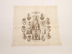VINTAGE PRINTED COTTON HANDKERCHIEF TO COMMEMORATE THE AUSTRALIAN CRICKET TEAM 1930 INCLUDING D