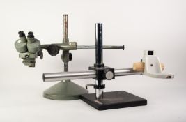 WATSON BARNET STEREO MICROSCOPE S/N 132804, grey enamelled head and circular base and a LEICA