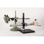 WATSON BARNET STEREO MICROSCOPE S/N 132804, grey enamelled head and circular base and a LEICA