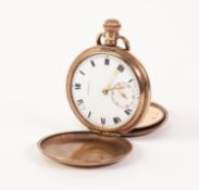 'DREADNORT' SWISS ROLLED GOLD HUNTER POCKET WATCH with keyless 15 jewel movement, white roman dial