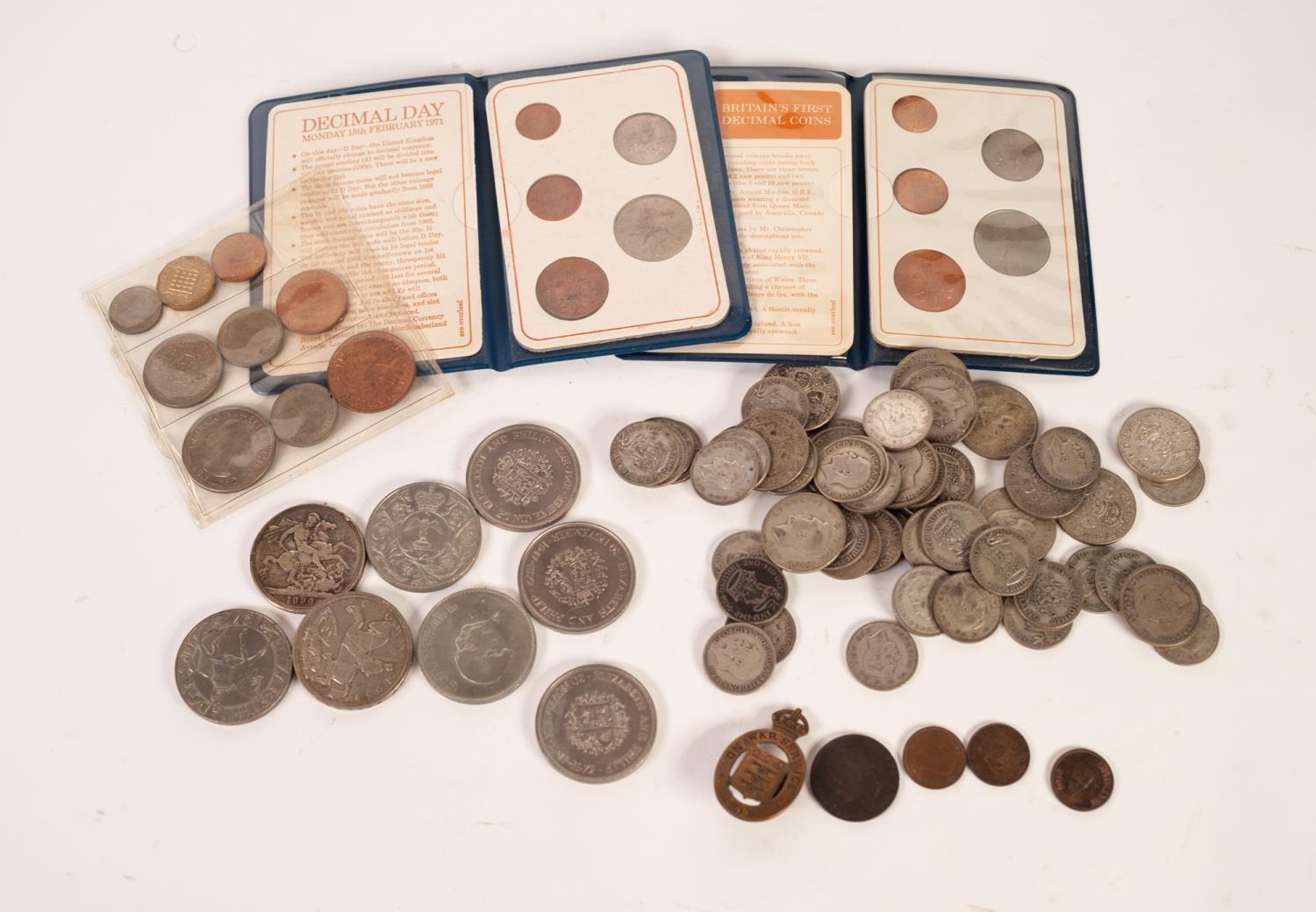SMALL SELECTION ON COINAGE including a number of George VI and a few earlier SILVER FLORINS and