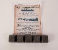 HOYT METAL CO., LONDON, WHITE BEARING METAL INGOT, early 20th Century, stamped under 'Number