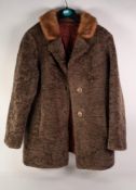 LADY'S BROWN NUTRIA LAMB COAT, with pastel mink back to the revered collar, two button front, half-