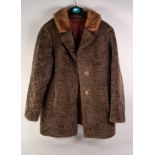 LADY'S BROWN NUTRIA LAMB COAT, with pastel mink back to the revered collar, two button front, half-