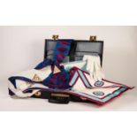 BRIEFCASE CONTAINING THREE MASONIC APRONS, on sash and gloves, the case numbered 4951