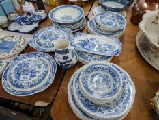 THIRTY NINE PIECE ?STAFFORD? BLUE AND WHITE POTTERY PART DINNER SERVICE FOR SIX PERSONS, one bowl