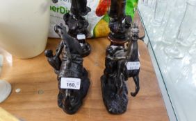 A PAIR OF SMALL SPELTER MARLEY HORSE GROUPS