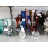 TWELVE PIECES OF COLOURED GLASS TO INCLUDE; VASES  ETC...