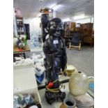 CHINESE LARGE CARVED EBONY FIGURE LAMP, 25 1/2" HIGH