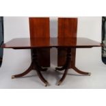MODERN GEORGIAN STYLE MAHOGANY TWIN PEDESTAL DINING TABLE WITH TWO ADDITIONAL LEAVES AND SET OF