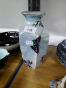 POTTERY HEXAGONALLY PANELLED VASE WITH BUTTERFLY LUSTRE DECORATION