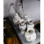 TWO PAIRS OF 'PARADISE' ORIENTAL PORCELAIN VASES, A PAIR OF SMALL ORIENTAL CHINA VASES, PAINTED WITH