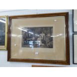 A LARGE BLACK AND WHITE PHOTOGRAVURE ?IN DOUBT?, IN CARVED OAK FRAME