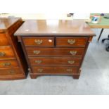 ANTIQUE MAHOGANY SMALL CHEST OF TWO SHORT AND THREE LONG DRAWERS ON BRACKET FEET