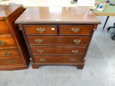 ANTIQUE MAHOGANY SMALL CHEST OF TWO SHORT AND THREE LONG DRAWERS ON BRACKET FEET