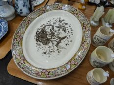 A LARGE LATE 19TH CENTURY WEDGWOOD POTTERY OVAL MEAT DISH WITH PRINTED JAPANESQUE DECORATION