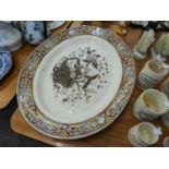 A LARGE LATE 19TH CENTURY WEDGWOOD POTTERY OVAL MEAT DISH WITH PRINTED JAPANESQUE DECORATION